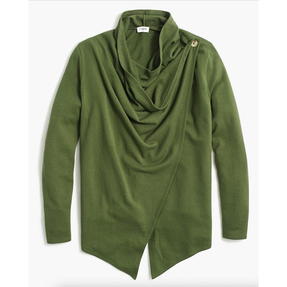 J. Crew Wrap Cardigan Sweatshirt Deep Moss Green AP849 Size L - Picture 2 of 12